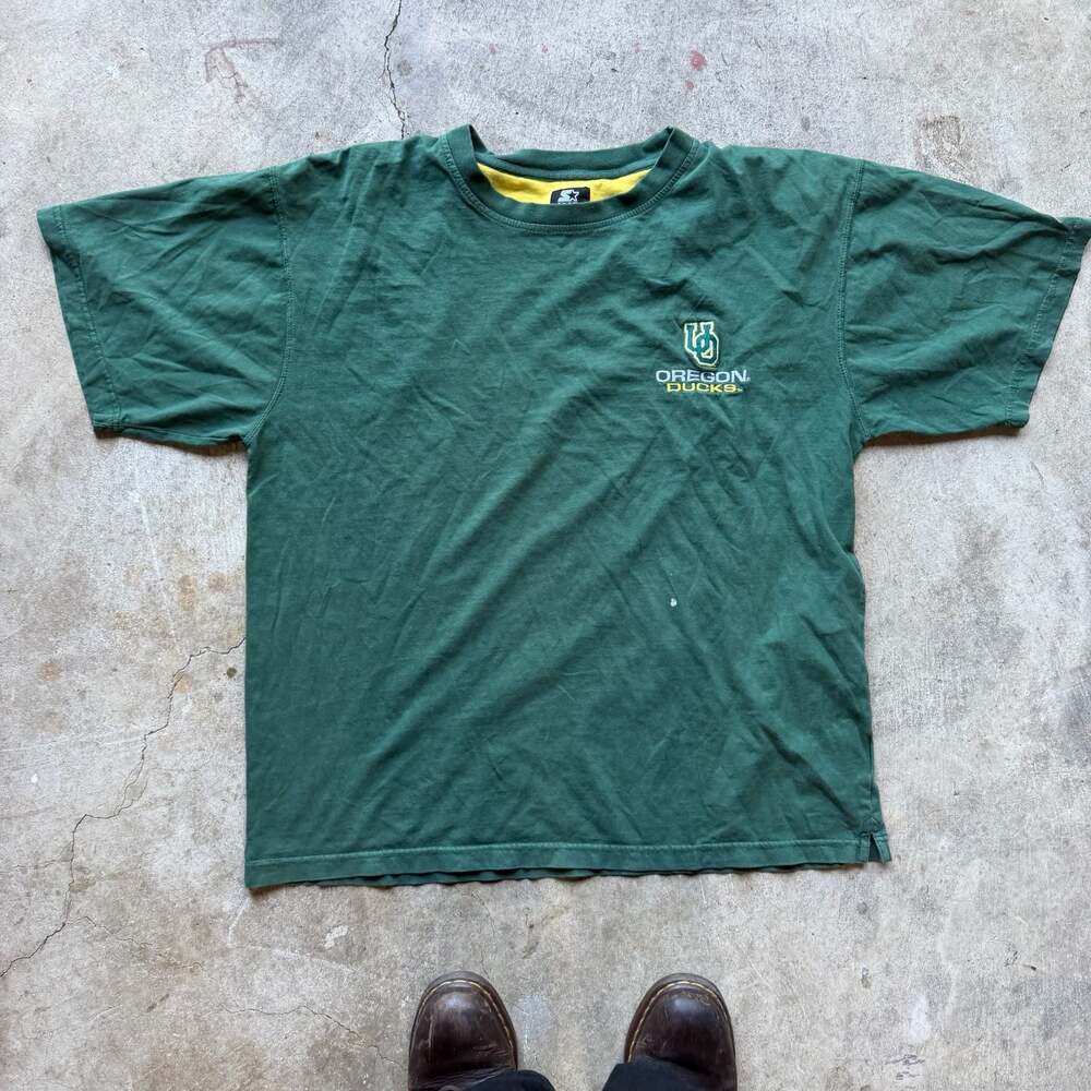 Vintage Starter University of Oregon Ducks Green Embroidered T-Shirt, XL